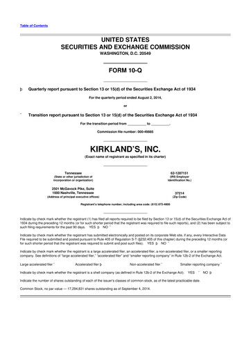 Thumbnail Kirkland's 10-Q Quarterly Report FY2014 