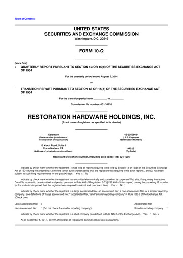 Thumbnail Restoration Hardware
 10-Q Quarterly Report FY2014 