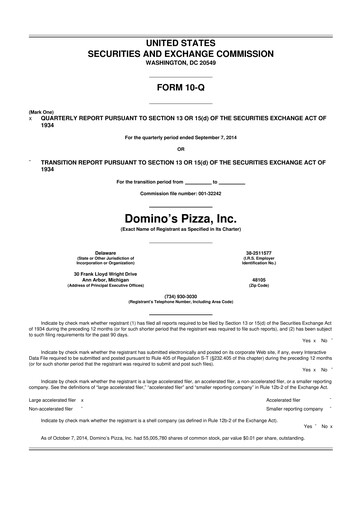 Thumbnail Domino's Pizza 10-Q Quarterly Report FY2014 