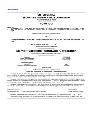 Thumbnail Marriott Vacations Worldwide 10-Q Quarterly Report FY2014 