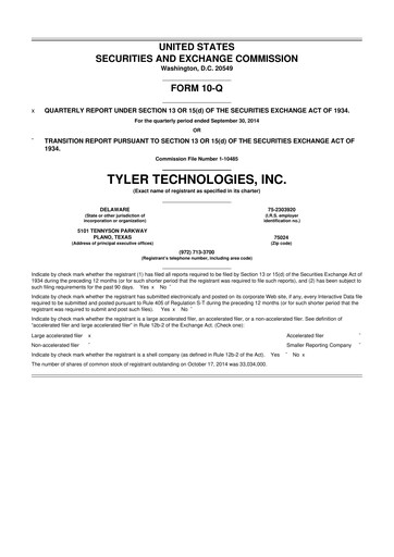 Thumbnail Tyler Technologies
 10-Q Quarterly Report FY2014 