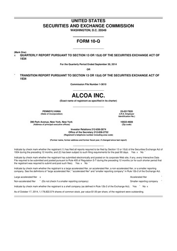 Thumbnail Howmet Aerospace
 10-Q Quarterly Report FY2014 