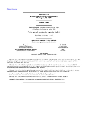 Thumbnail Lockheed Martin 10-Q Quarterly Report FY2014 