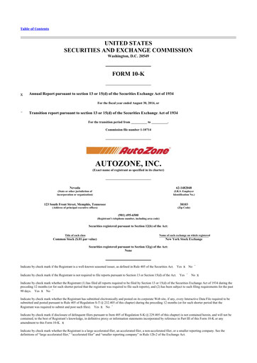 Thumbnail AutoZone 10-K Annual Report 2014