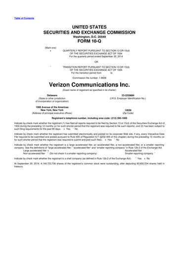 Thumbnail Verizon 10-Q Quarterly Report FY2014 