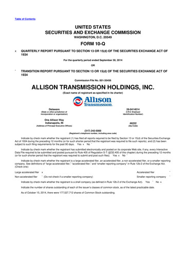 Vorschaubild Allison Transmission
 10-Q Quartalsbericht 2014 