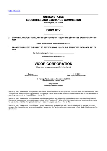 Miniature Vicor
 10-Q Rapport trimestriel 2014 