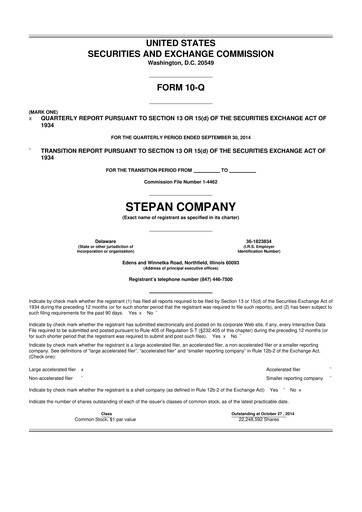 Thumbnail Stepan Company
 10-Q Quarterly Report FY2014 