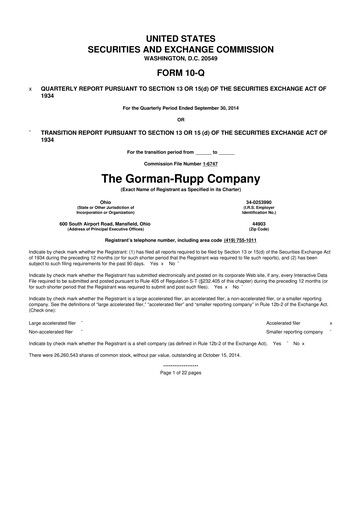 Vorschaubild Gorman-Rupp 10-Q Quartalsbericht 2014 