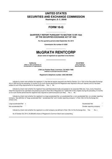 Thumbnail McGrath RentCorp
 10-Q Quarterly Report FY2014 