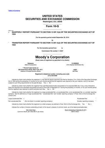 Thumbnail Moody's 10-Q Quarterly Report FY2014 