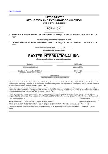Miniature Baxter 10-Q Rapport trimestriel 2014 