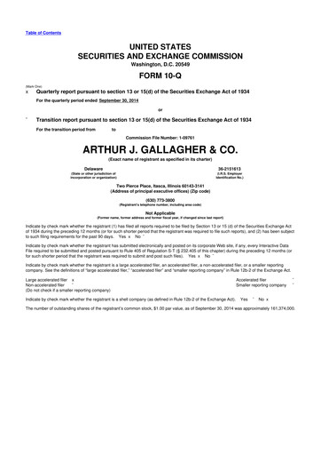 Thumbnail Arthur J. Gallagher & Co.
 10-Q Quarterly Report FY2014 