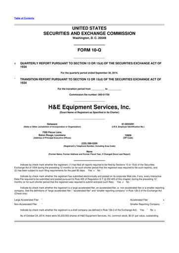 Thumbnail H&E Equipment Services 10-Q Quarterly Report FY 