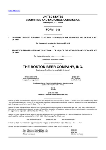 Thumbnail Boston Beer Company 10-Q Quarterly Report FY2014 