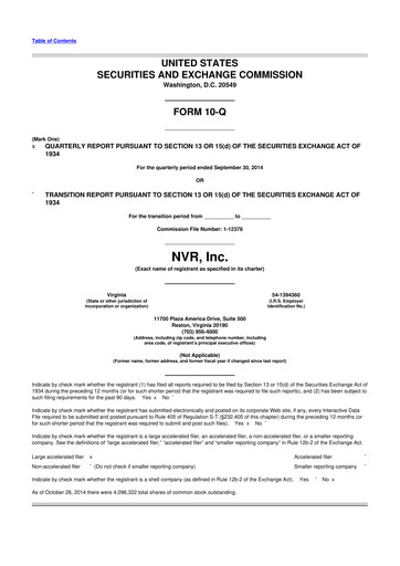 Miniature NVR 10-Q Rapport trimestriel 2014 