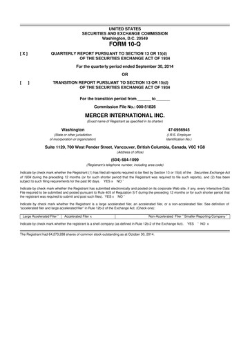 Thumbnail Mercer International 10-Q Quarterly Report FY2014 