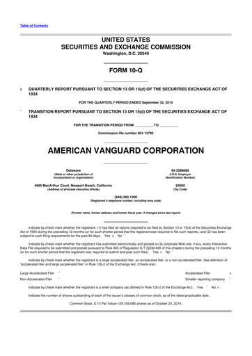 Miniature American Vanguard 10-Q Rapport trimestriel 2014 