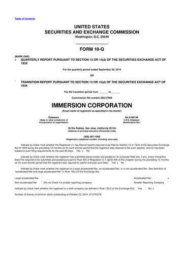 Miniature Immersion Corporation
 10-Q Rapport trimestriel 2014 