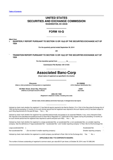 Thumbnail Associated Banc-Corp
 10-Q Quarterly Report FY2014 
