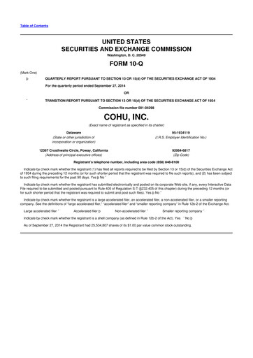 Thumbnail Cohu 10-Q Quarterly Report FY2014 