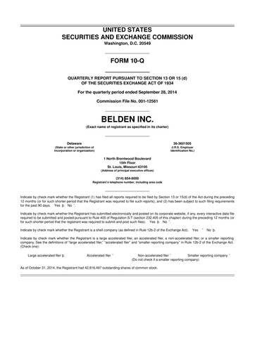 Thumbnail Belden 10-Q Quarterly Report FY2014 