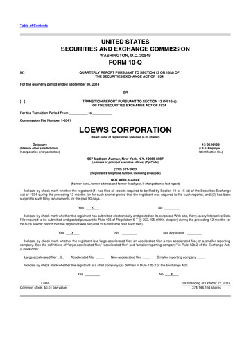 Thumbnail Loews Corporation
 10-Q Quarterly Report FY2014 