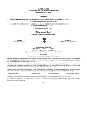 Thumbnail Tidewater 10-Q Quarterly Report FY2015 