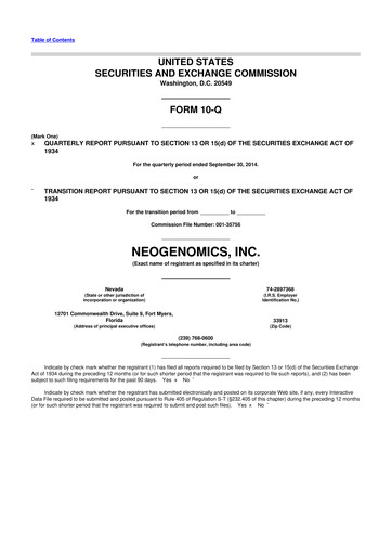 Thumbnail NeoGenomics
 10-Q Quarterly Report FY2014 