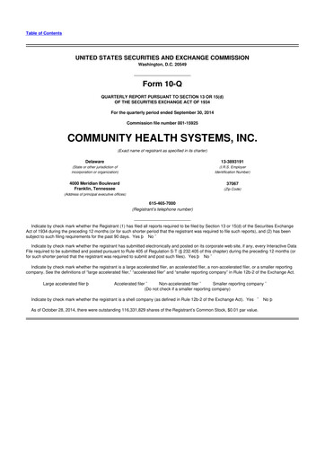 Thumbnail Community Health Systems
 10-Q Quarterly Report FY2014 