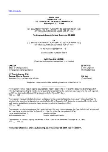 Thumbnail Imperial Oil
 10-Q Quarterly Report FY2014 