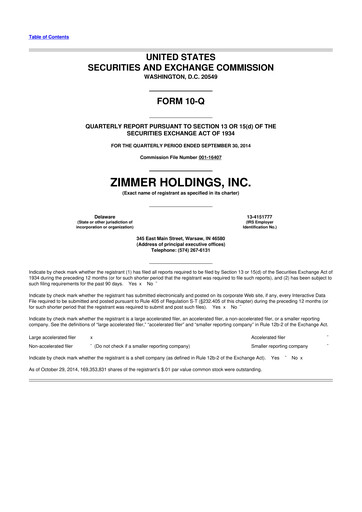 Thumbnail Zimmer Biomet 10-Q Quarterly Report FY 