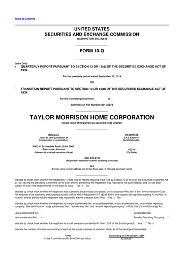 Thumbnail Taylor Morrison
 10-Q Quarterly Report FY2014 