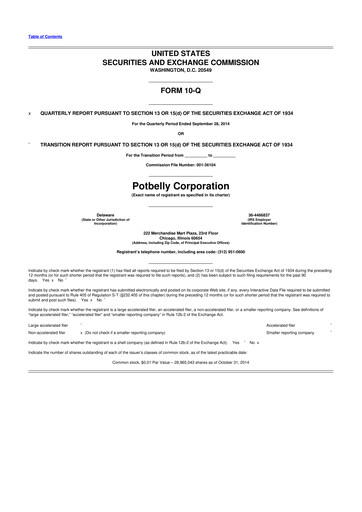 Thumbnail Potbelly Corporation 10-Q Quarterly Report FY2014 