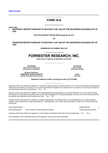 Vorschaubild Forrester Research
 10-Q Quartalsbericht 2014 