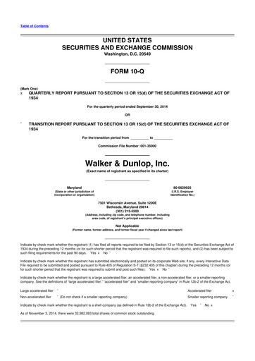 Thumbnail Walker & Dunlop

 10-Q Quarterly Report FY2014 