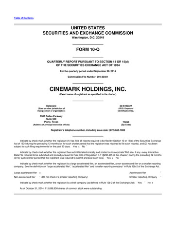 Thumbnail Cinemark Theatres
 10-Q Quarterly Report FY2014 