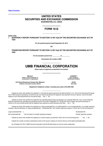 Thumbnail UMB Financial 10-Q Quarterly Report FY2014 