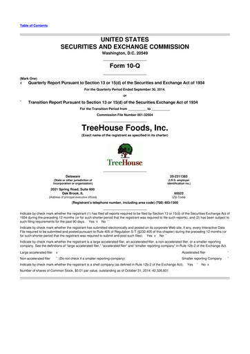 Vorschaubild TreeHouse Foods
 10-Q Quartalsbericht 2014 