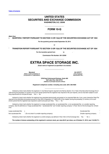 Miniature Extra Space Storage
 10-Q Rapport trimestriel 2014 