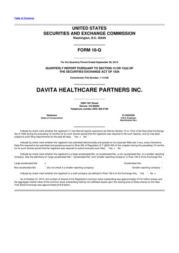 Thumbnail DaVita 10-Q Quarterly Report FY2014 