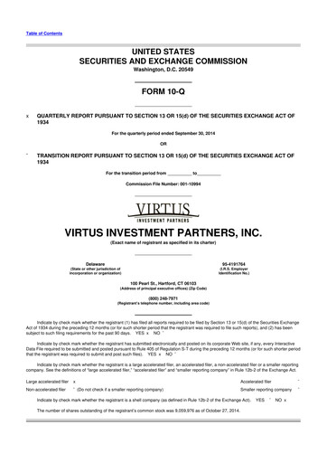 Vorschaubild Virtus Investment Partners 10-Q Quartalsbericht 2014 
