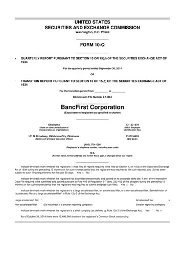 Thumbnail BancFirst 10-Q Quarterly Report FY 
