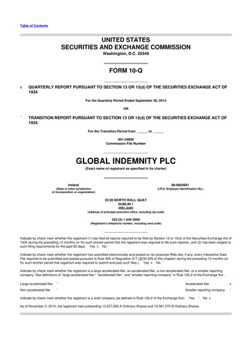 Thumbnail Global Indemnity 10-Q Quarterly Report FY2014 