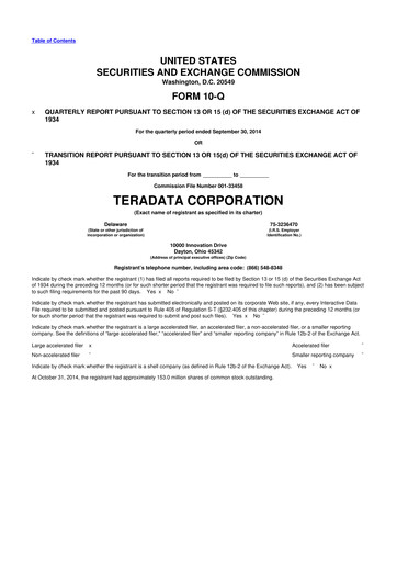 Thumbnail Teradata 10-Q Quarterly Report FY2014 