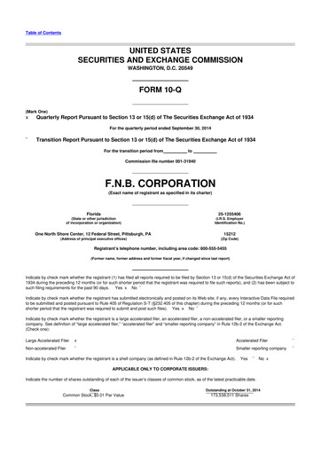 Thumbnail F.N.B. Corporation
 10-Q Quarterly Report FY2014 
