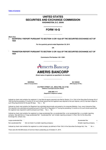 Thumbnail Ameris Bancorp
 10-Q Quarterly Report FY2014 