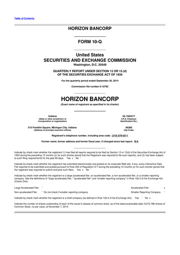 Thumbnail Horizon Bancorp 10-Q Quarterly Report FY2014 