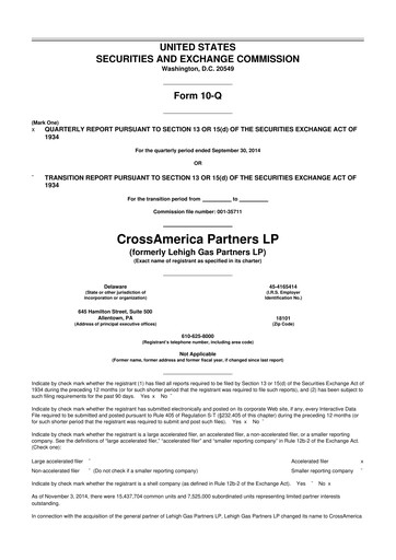 Thumbnail CrossAmerica Partners 10-Q Quarterly Report FY2014 