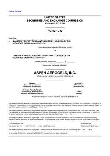 Vorschaubild Aspen Aerogels 10-Q Quartalsbericht 2014 